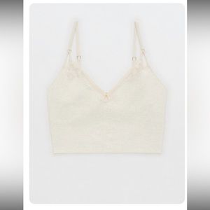 Aerie Ribbed Lace Bra Top Size XL Heather Frost